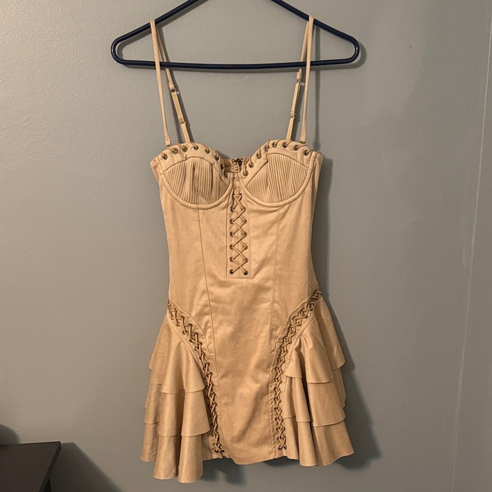 Oh Polly Strapless Dress in Tan
